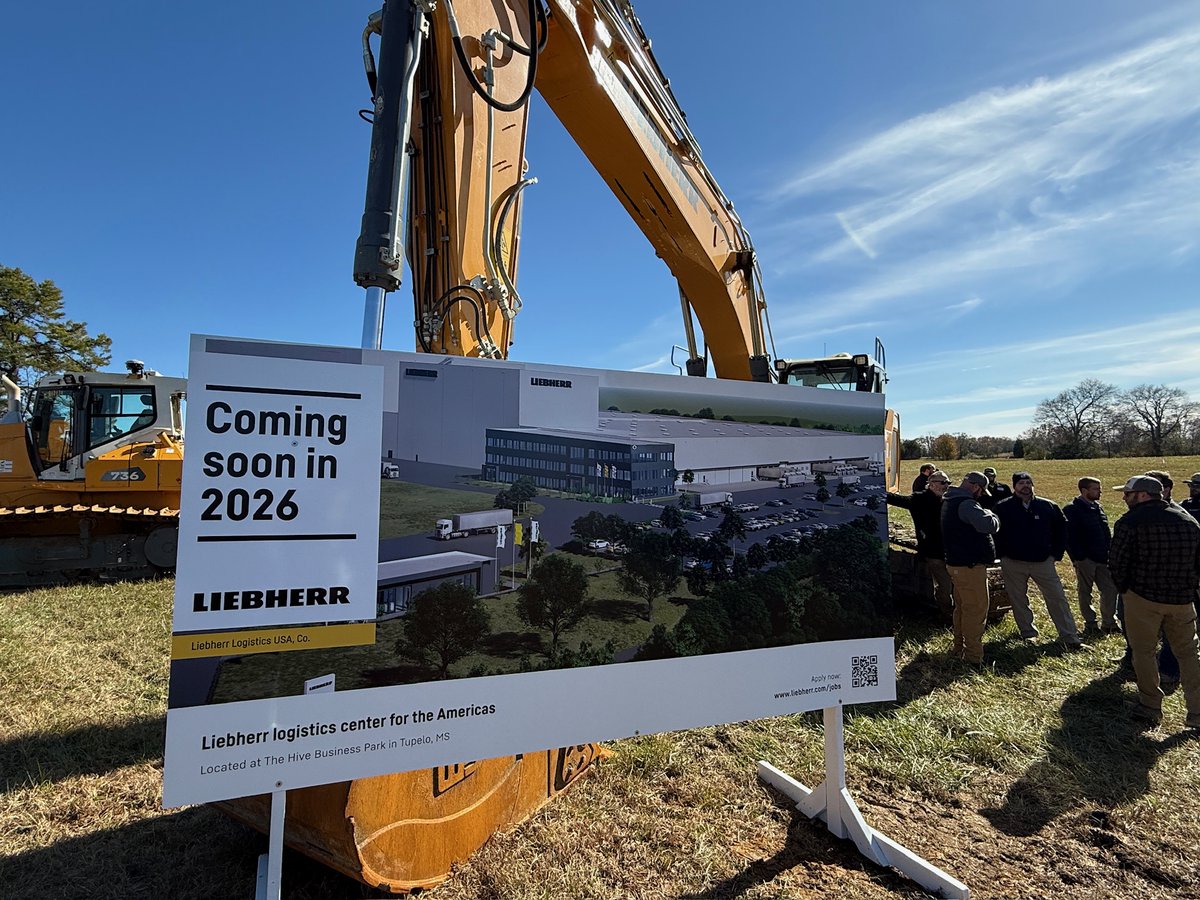 mdaworks's tweet photo. 🎉 Exciting news for #MightyMS! 🎉 @Liebherr broke ground this morning in #Tupelo on its dist. and mfg. operations! The project is a $176M investment and will create 180 jobs! Potential expansion: $238M &amp; 342 jobs! Welcome to Mississippi! 👏  #MSMomentum #InvestinMS @CDFMS https://t.co/zh24uIVNI9