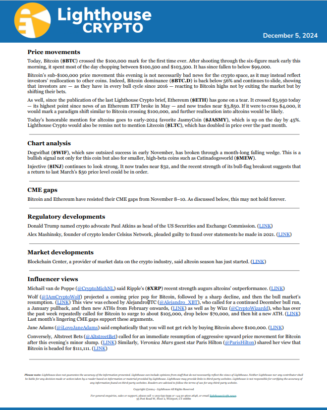 LighthouseCRPTO's tweet photo. Lighthouse Crypto brief for December 5, 2024 $BTC $ETH $XRP $LTC $WIF

PDF available here: https://t.co/fdEoarrylw https://t.co/LvrVRt2Vqy