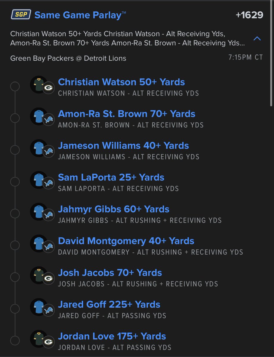 GamblingDoozy's tweet photo. NFL Thursday Night Football Parlay🚨

Green Bay Packers vs Detroit Lions
Parlay +1629🎯

Who’s cashing with me?

#NFL #GamblingTwitter #GamblingX #PlayerProps #Parlay #Fanduel #DraftKings #TNFonPrime #TNF #SpotifyWrapped2024 #Pushpa2TheRulereview https://t.co/6U9evKgce0