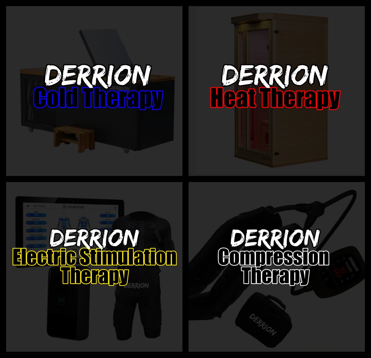 DerrionTech's tweet photo. @DerrionTech Specializing in unconventional recovery methods; such as airbag compression and electric stimulation, and conventional methods such as heat and cold therapy.

Only at https://t.co/4ALgC5iFdN, because a Derrion Therapy Tech is only 1 click away. https://t.co/vONs6NaXjo