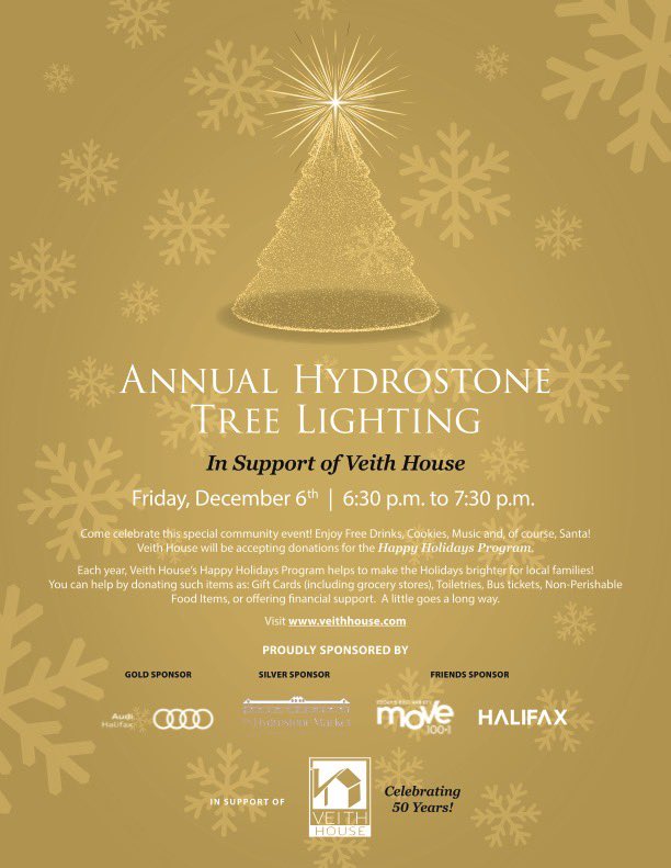 VeithHouse's tweet photo. Tomorrow eve! Free treats/tunes/Santa visit and tree lighting! Gift basket tix on sale

Happy Holidays donations welcome💚

Sponsor 👏🏼@HalifaxAudi @HydrostoneMark1 
Larex Properties @andyfillmorehfx @VirginiaHinch @move100halifax  @TimHortons @Sbux_Hydrostone AdvancedSystems https://t.co/i23sfG6J4Z
