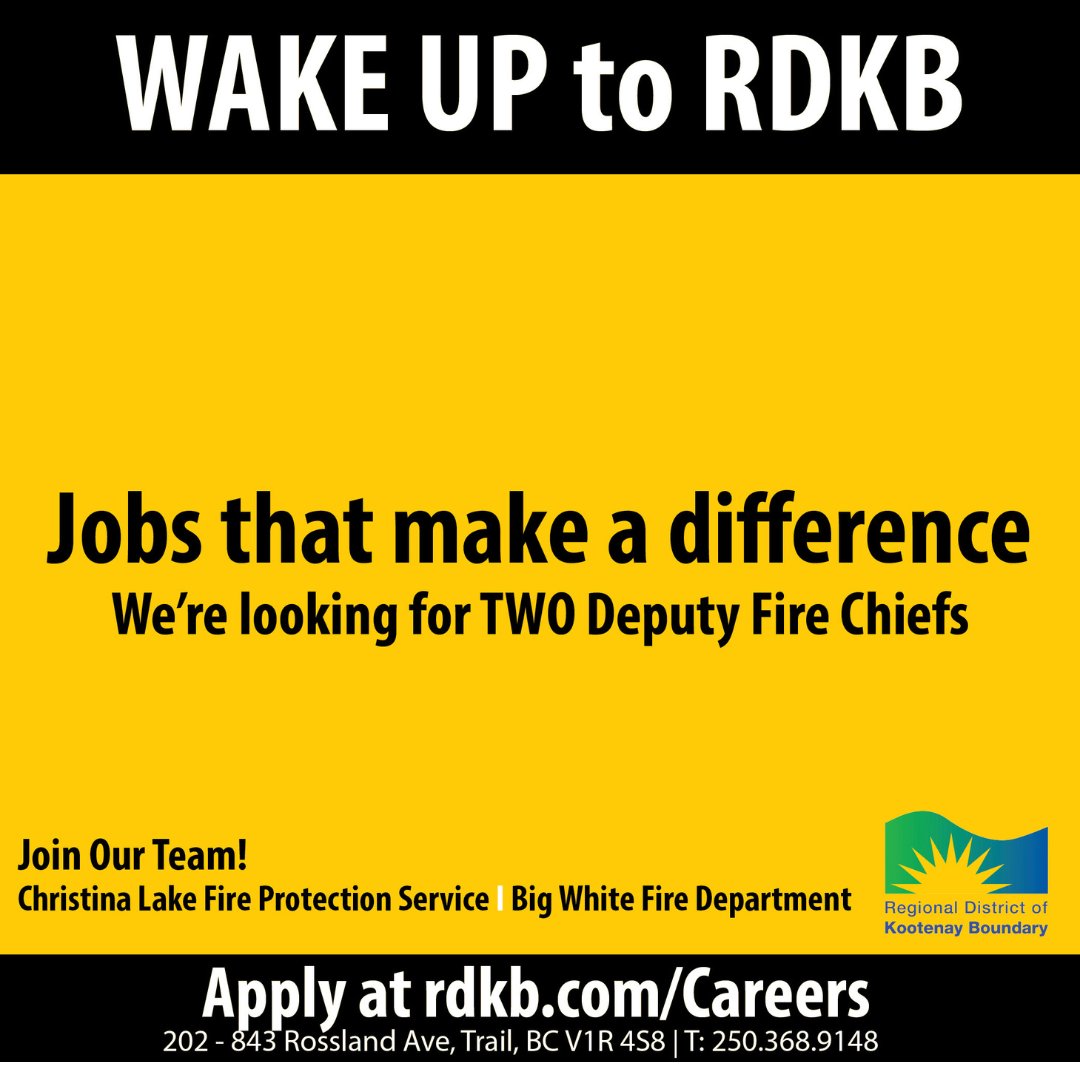 Are you ready to take your firefighting career to the next level while living in one of BC’s most breathtaking destinations?

Check out these two incredible opportunities to start 2025 on fire - in the best way possible!

rdkb.com/Regional-Gover…