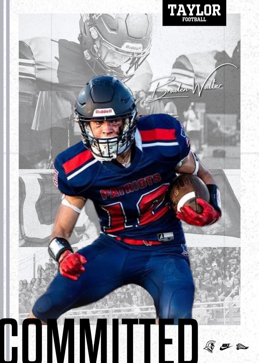 Braden Walter (@bradenwalter_12) on Twitter photo I’m proud to announce my commitment to <a href="/TrojansFBL/">Taylor Football</a>! Thank you every Coach and teammate who have gotten me to this point, my family for being there every step of the way, and God for blessing me. Also, thank you to <a href="/Coach_Mingo/">Aaron Mingo</a> and <a href="/CoachLangvardt/">Adam Langvardt</a> for the opportunity! Go Trojans! I’m proud to announce my commitment to <a href="/TrojansFBL/">Taylor Football</a>! Thank you every Coach and teammate who have gotten me to this point, my family for being there every step of the way, and God for blessing me. Also, thank you to <a href="/Coach_Mingo/">Aaron Mingo</a> and <a href="/CoachLangvardt/">Adam Langvardt</a> for the opportunity! Go Trojans!