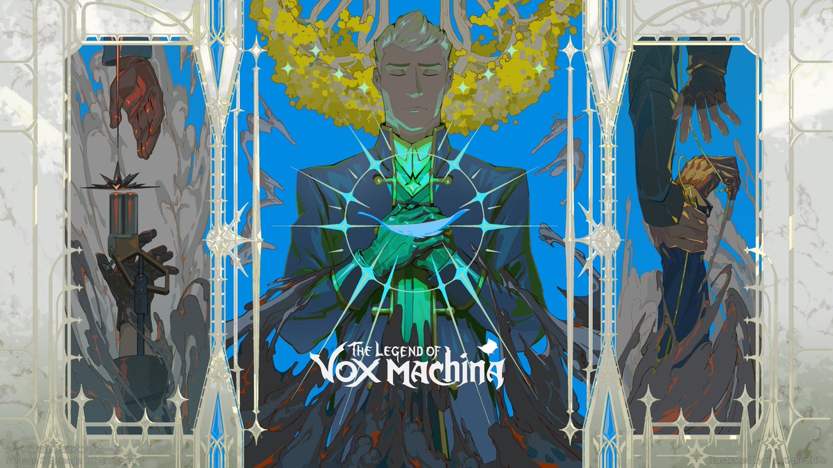 A_ntiqueWhite's tweet photo. Here is a fake anime end card I did for #TheLegendofVoxMachina 312! 
This is a parting gift for wrapping season 3 production. I've been on LVM since the first day of S1 and S3 is by far the hardest but the final do turns out great! 
#LVMCrew
*this is NOT official art https://t.co/2x3XAhKEMz