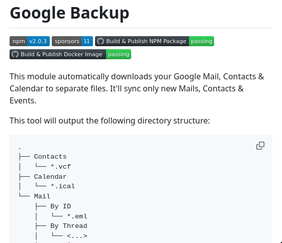 tom_doerr's tweet image. "A Command-Line Utility to automatically backup Google Mail, Calendar & Contacts to local files."