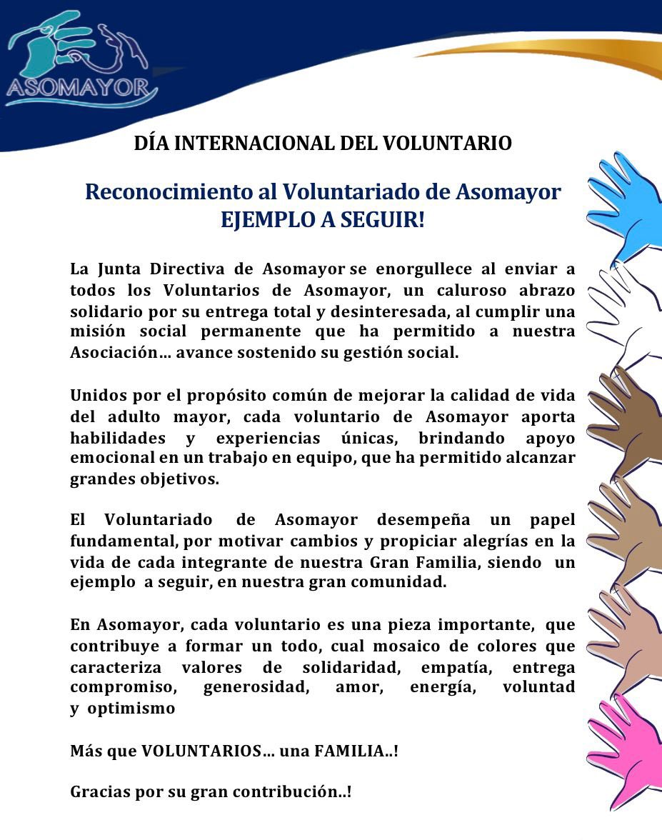 Asomayor's tweet photo. 5 Diciembre. Dia Internacional del Voluntario
#DíaInternacionaldelVoluntariado
#plandesaludasomayor #asomayor @asomayor
#Asomayor #AdultoMayor #terceraedad #salud #bienestaractivo #islademargarita https://t.co/hxNNkC1cgv