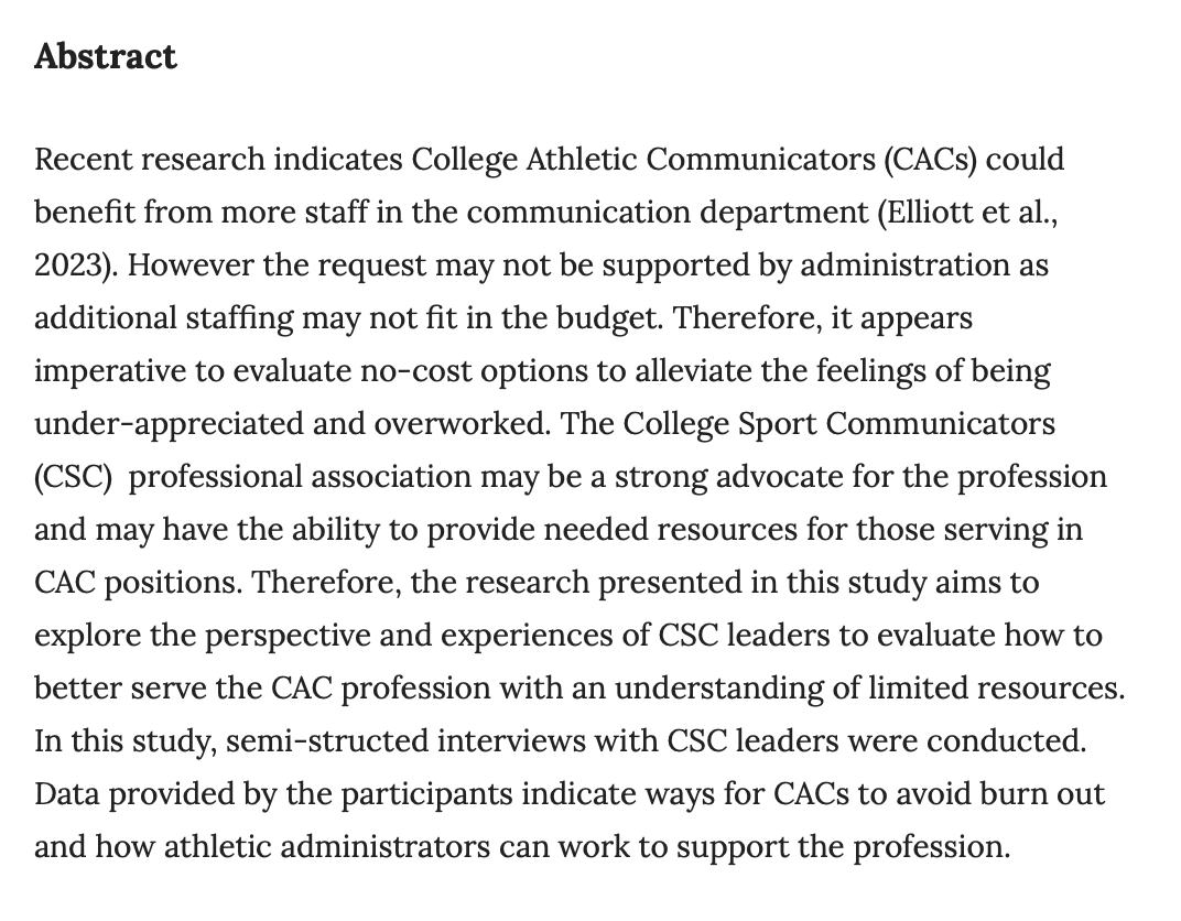 JofInterSport's tweet image. Fun new article!
College Sport Communicator Leaders’ Perceptions of Sport Information Operations
Kelly Elliott
Natalie Bunch
Tyler Williams
journals.ku.edu/jis/article/vi…