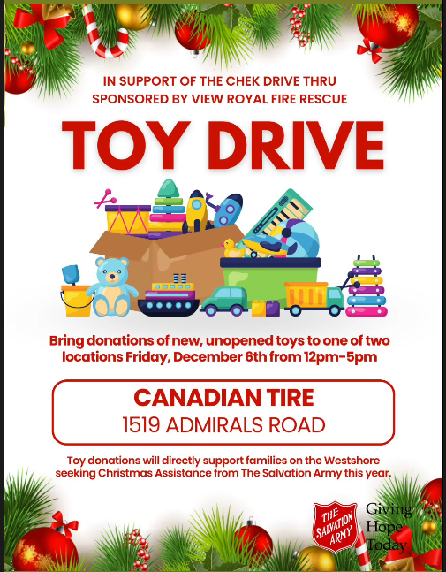 On Fri. Dec 6, drop off a new, unopened toy at Canadian Tire (1519 Admirals Rd) between 12pm-5pm in support of the <a href="/CHEK_News/">CHEK News</a> Drive Thru!