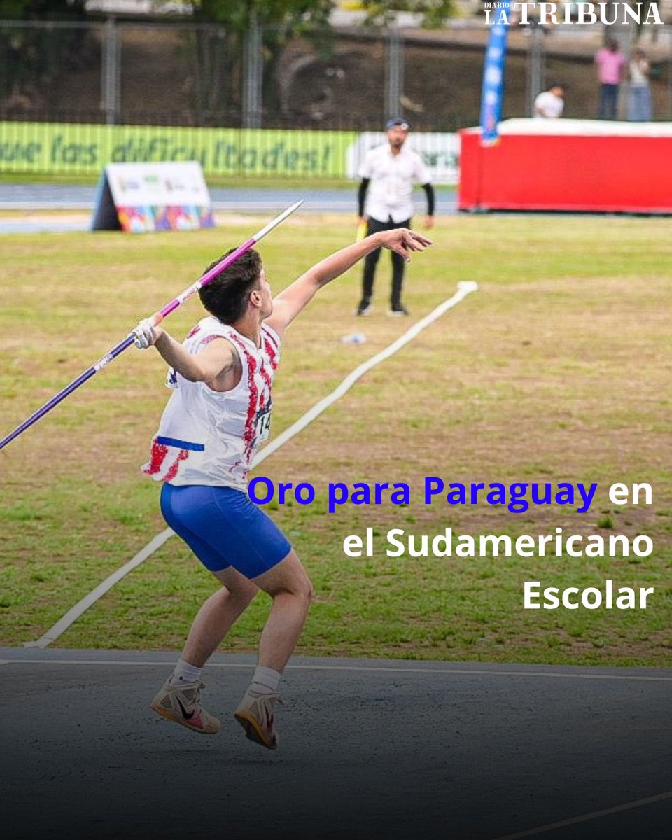 TribunaParaguay's tweet photo. ⭕ Enzo Sisa ganó la medalla de oro en el Campeonato Sudamericano Escolar con un lanzamiento de 58.03 metros en la prueba de jabalina, representando a nuestro país.
👉🏻Seguínos en nuestras redes de La Tribuna Py. https://t.co/B09rkxeLPj