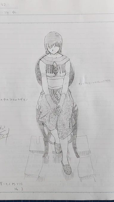 高校一年生の時に、立ち読みしたファミ通でリンダキューブアゲインの広告イラストを見て、どんなゲームか知らんけど絶対買うって決めたんだよな。

画像はそのイラストをノートに模写したやつと、そのあと部誌に描いたイラスト。 