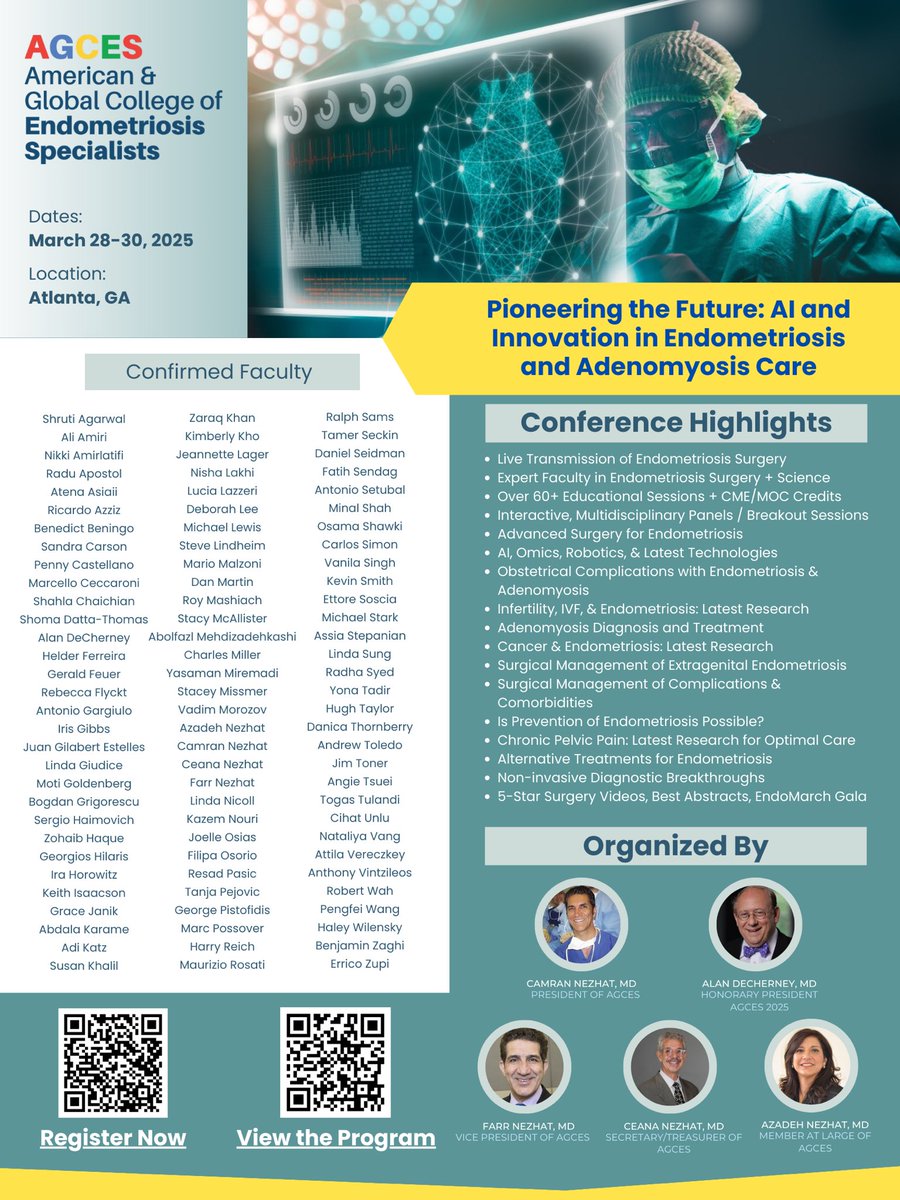Join us at AGCES 2025, the premier meeting for advancing the science and surgery of endometriosis and adenomyosis! 

📅 March 28-30, 2025
📍 The Whitley Hotel, Atlanta, GA

🔗 Register now: tickettailor.com/events/worldwi…

#AGCES2025 #MedicalConference #EndometriosisCare
