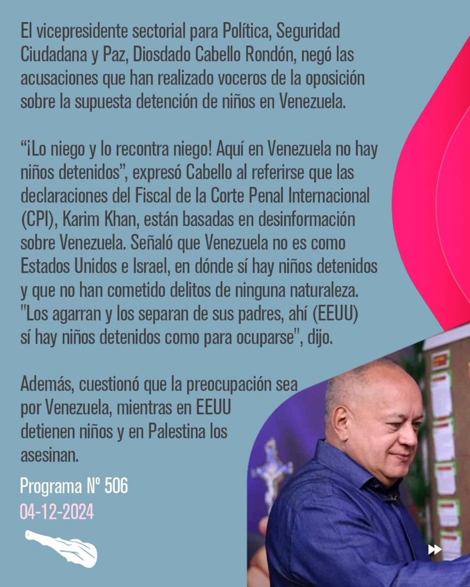 oficial_ven_'s tweet photo. #NavidadesAlegríaYPaz| Lo mejor de tu programa #ConElMazoDando aquí 👉🏾
@dcabellor
R: @ConElMazoDando
F: @ConElMazoDando
#ConElMazoDando #Diosdado #Venezuela #Mazo4F #Programa506 #Jueves
#JuntosPorLaVidaYLaPaz https://t.co/LSOgQGv2rp