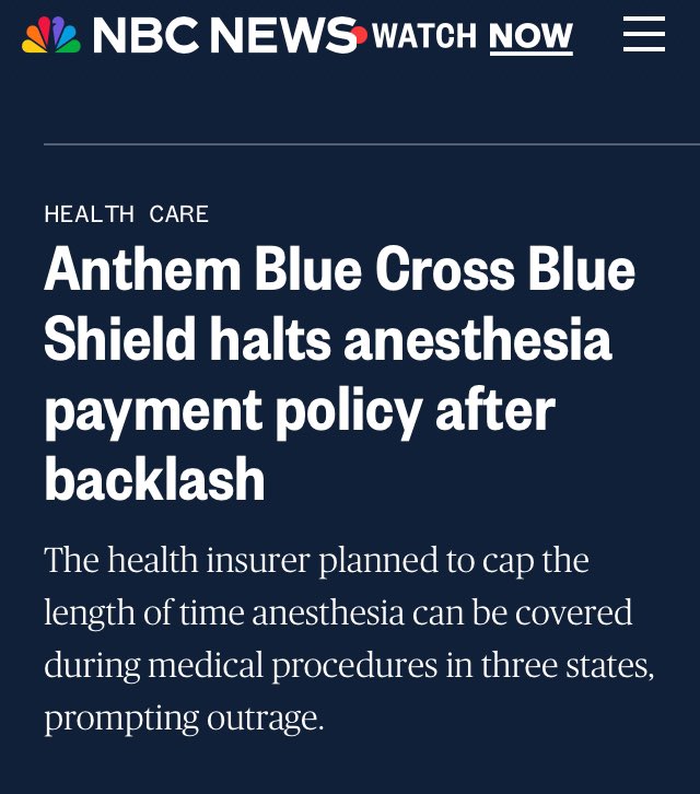 Health insurance company just did a full 180 on their outrageous anesthesia policy. I wonder why?