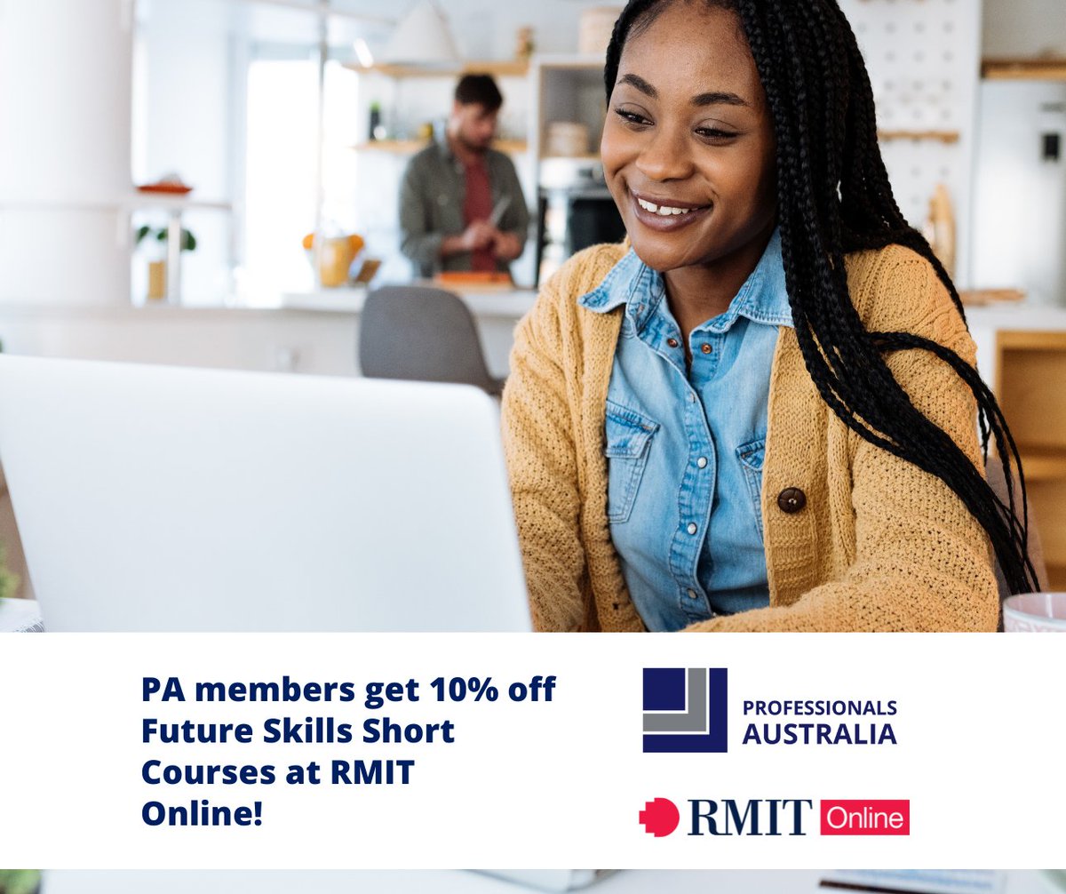 Transform your career with RMIT Online! Union members get 10% off all Future Skills courses. Log into your member portal to access this special offer: bit.ly/4bAyBNC