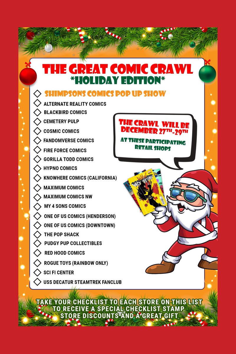 CosmicComicsLV's tweet image. We will be participating in The Great Comic Crawl *holiday edition* this year from Friday December 27th through Sunday December 29th!!!
#thegreatcomiccrawl #nerdculture702