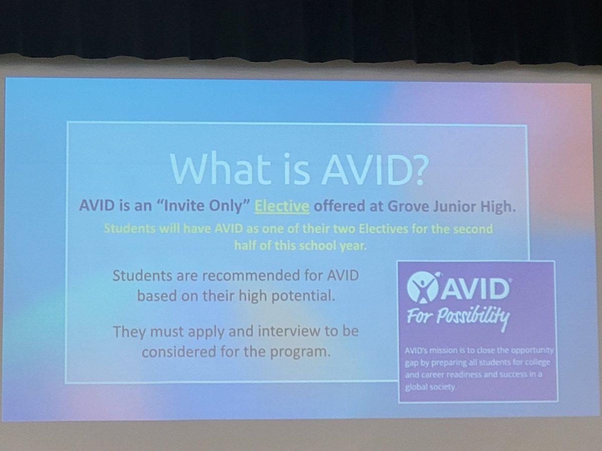 What a great night for 6th graders and their parents to learn about AVID. Recruiting our next generation of AVID Scholars!