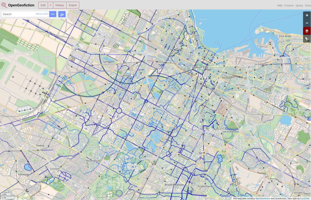 opengeofiction's tweet photo. We've now got a cycling layer on OpenGeofiction, based on CyclOSM - CyclOGF!
https://t.co/etnNAOtNur
#ImaginaryMaps https://t.co/0BCYnWsC82