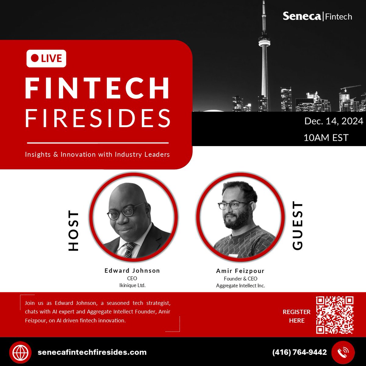 senecafintech's tweet photo. Join us as Edward Johnson, a seasoned tech strategist, chats with AI expert Amir Feizpour, Founder &amp; CEO of Aggregate Intellect.    
📅Date: Sat., Dec. 14, 2024   
⏰Time: 10 AM EST   
💻https://t.co/pzdpKYHV2l  
(Register now!)   
#Fintech #SenecaFintech  #AI #Innovation https://t.co/slbRcV7aSE