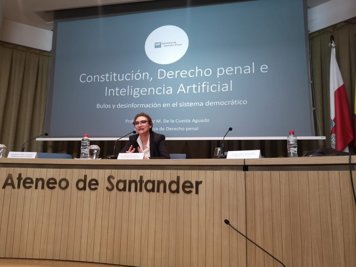 seminariopenal's tweet photo. 5 de diciembre, en el Ateneo de Santander, organizado por la Facultad de Derecho de la UC,  conferencia sobre Constitución, derecho penal e IA. https://t.co/t0iK1ITDAw