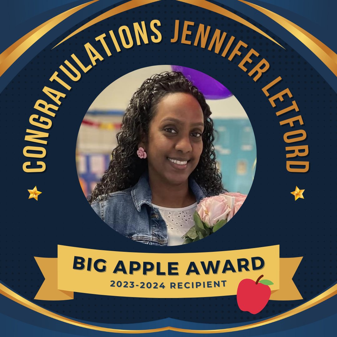 🏆Congratulations to Jennifer Letford, a fantastic NYC Teacher Leader, on winning the 2024 Big Apple Award!🍎on.nyc.gov/41fJDWo
Your commitment to students and remarkable leadership skills have us proud to partner with you. #BigAppleAward  #ThankATeacherNYC