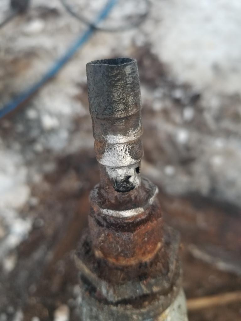 One of the old cattle waterers froze up in the short cold snap we had. 
Replacing as no parts available (1975?).  Something got pretty hot in there at some point. And turns out the old hose barb was corroded through.  Hope the new one will last as long.