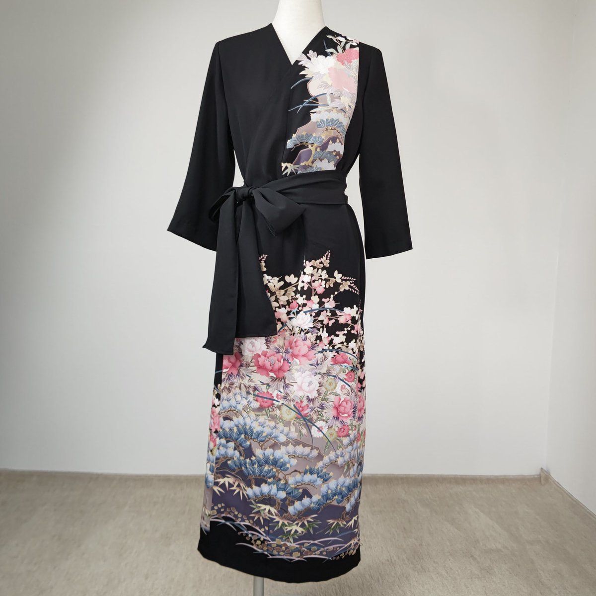 zunezune 留袖ドレス ノースリーブ ボレロ長袖付 着物リメイク 花扇  