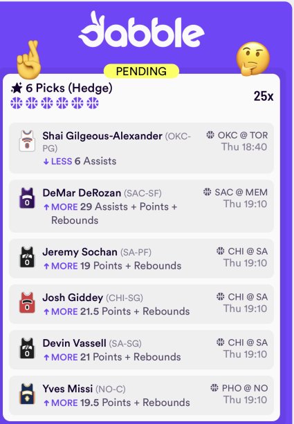 PettiLocks's tweet image. Sharing is caring so here's an entry I placed on Dabble that you can copy!📷📷📷📷 click.dabble.com/ugiS/40iaezf5
#SportsBettingX #nba #dabble #pettilocks #GamblingX