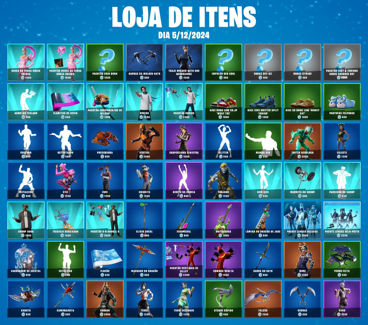 codeplay1929's tweet image. 🛒 #Fortnite Loja de Itens | quinta-feira, 05 de dezembro de 2024

⭐Use código &apos;codeplay&apos; se quiser me apoiar! #ad
