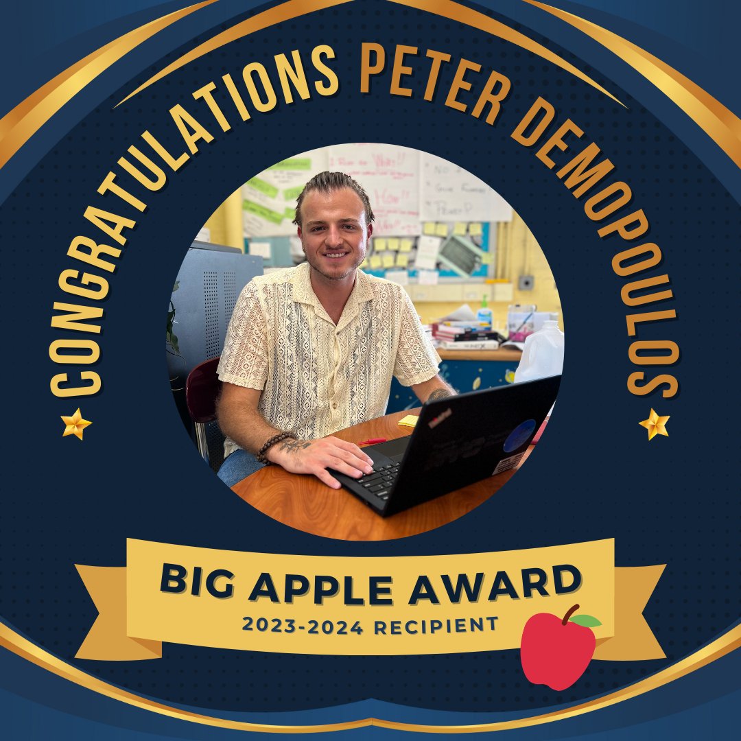 Sending a shoutout to Peter Demopoulos, an extraordinary TL from the Bronx, for winning the 2024 Big Apple Award! 🍎🏆on.nyc.gov/41fJDWo
Your tireless dedication and profound impact on students' lives truly makes you shine. #BigAppleAward #ThankATeacherNYC