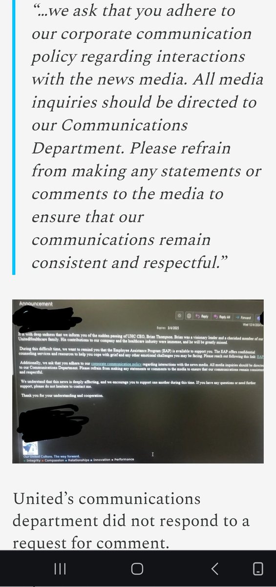 PhD_OnTheCouch's tweet photo. 🚨🚨🚨 must read article holy shit
SCOOPS ✅️
"Supervisors are afraid to speak up about the corruption for fear of losing our jobs. It’s like we’re being forced to lionize Brian instead of analyze who he was"
#BryanThompson #UnitedHealthcare 
#ceodown 👇
https://t.co/PmSYi1xGkt https://t.co/w5VjN11url