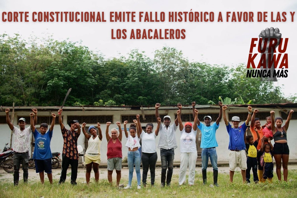 Furukawa Nunca Más (@abacalerolibre) on Twitter photo 🔴 #URGENTE <a href="/CorteConstEcu/">Corte Constitucional</a> emite SENTENCIA HISTÓRICA en la que declara que la empresa Furukawa sometió a esclavitud a cientos de familias abacaleras.
#FurukawaNuncaMás ✊🏿✊🏿✊🏿
Lee la sentencia ➡️ tinyurl.com/2bxt7hwc 🔴 #URGENTE <a href="/CorteConstEcu/">Corte Constitucional</a> emite SENTENCIA HISTÓRICA en la que declara que la empresa Furukawa sometió a esclavitud a cientos de familias abacaleras.
#FurukawaNuncaMás ✊🏿✊🏿✊🏿
Lee la sentencia ➡️ tinyurl.com/2bxt7hwc