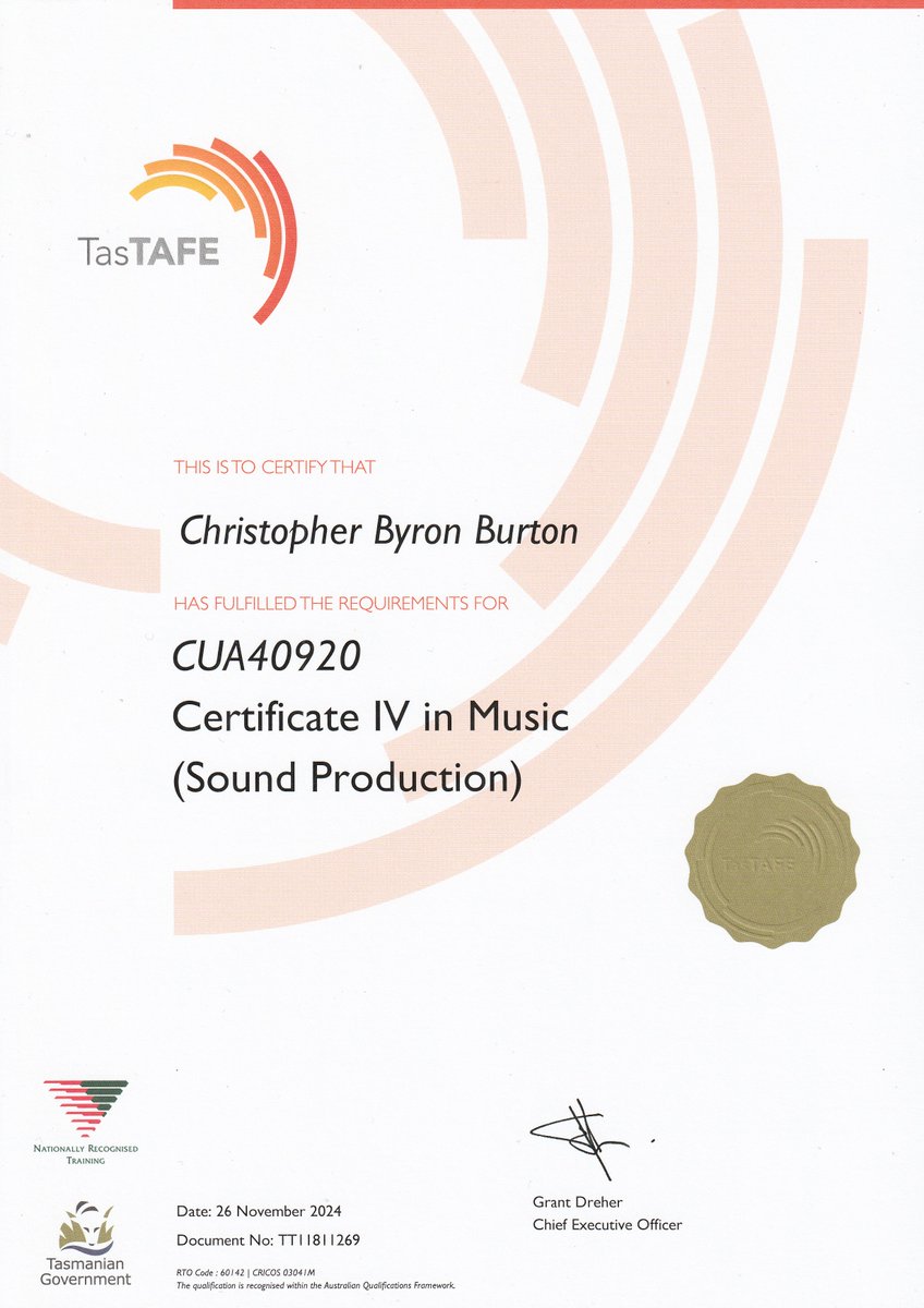 It's been a very good year, made some new friends in and now I'm certified and able to call myself legitimately a Sound Engineer. First student finished and identified as student of the year by the teachers.
