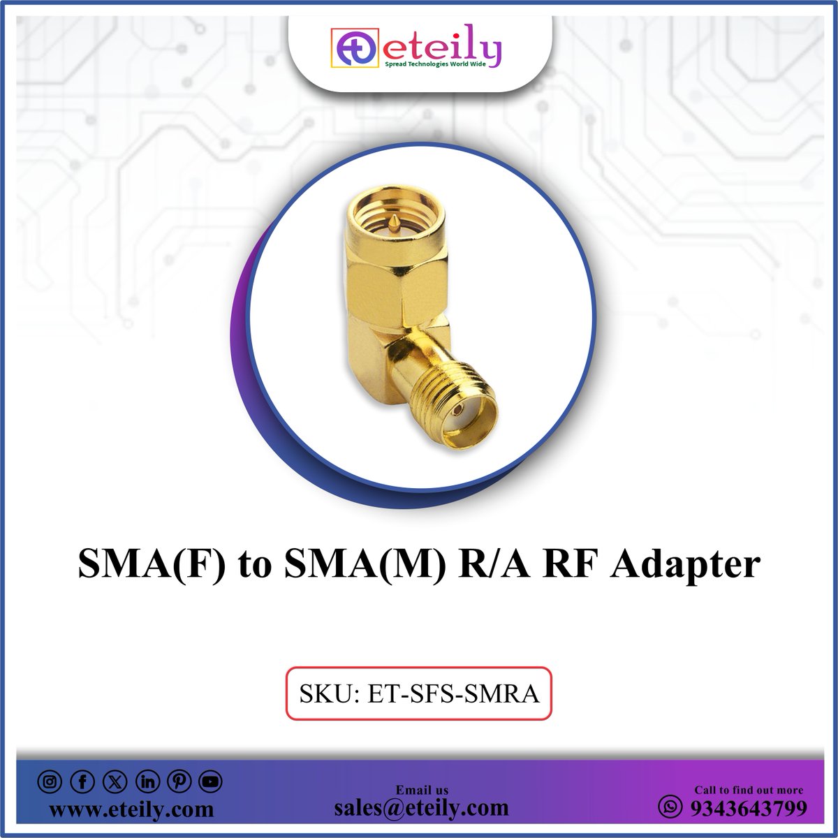eteilyindia's tweet photo. Eteily Technologies India Pvt. Ltd.
✅SMA(F) to SMA(M) R/A RF Adapter ✅SKU: ET-SFS-SMRA

For More Info -
👉Contact Us - 9343643799 📞
👉Website - https://t.co/2smMBzsuzi

#eteilytechnologies #eteily #adapter #rf #sma #telecommunications #rfadapter #rfconnector #manufacturer https://t.co/rXNPs9VRtX