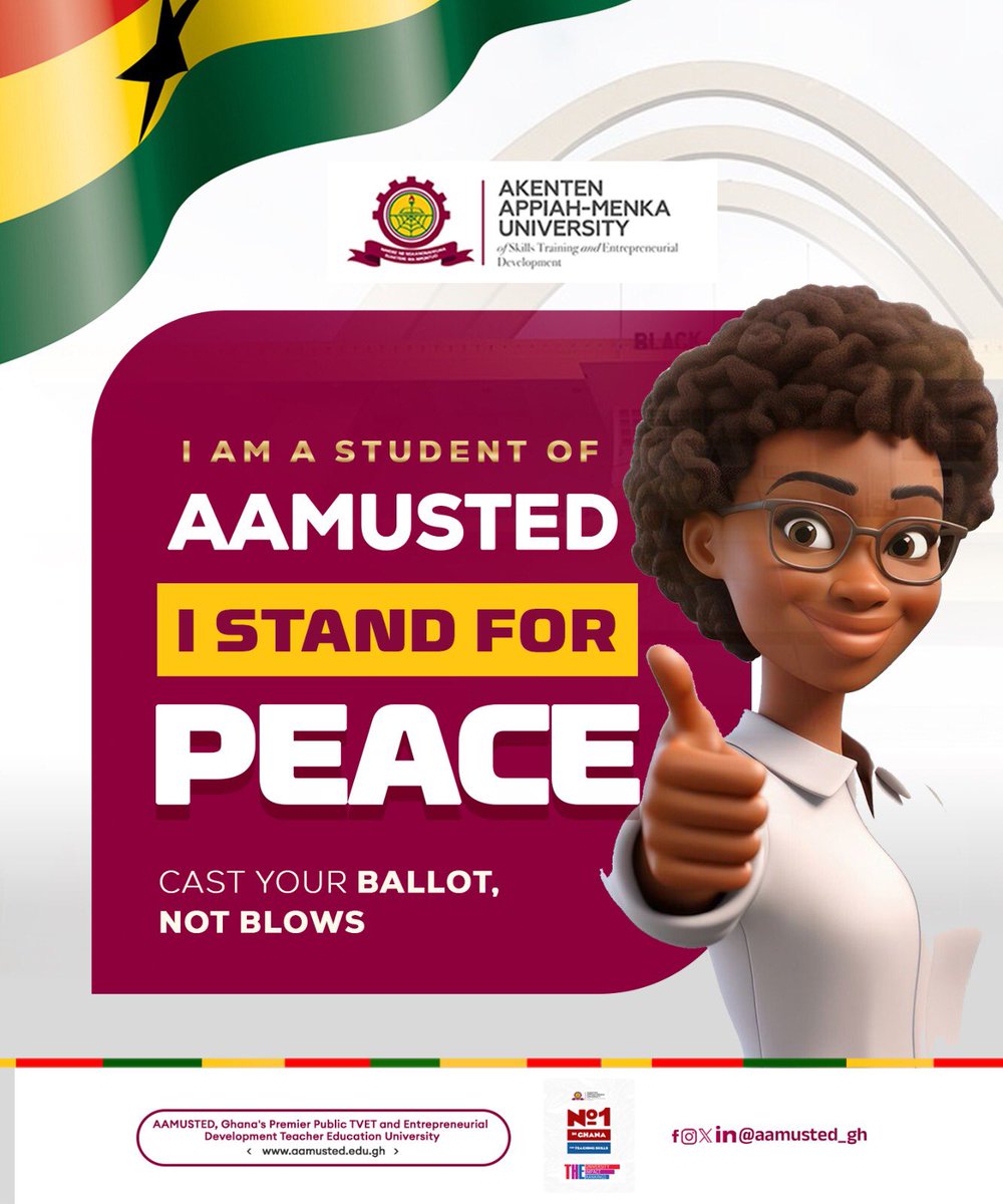 hawking_glow's tweet photo. We are AAMUSTED and We stand for PEACE
Think PEACE Live PEACE!
Ghana is our motherland 🇬🇭
#VoteInPeace
#NoVoilence
#Peace4Ghana
#Election2024
#December7th https://t.co/qQDhOSgYbv