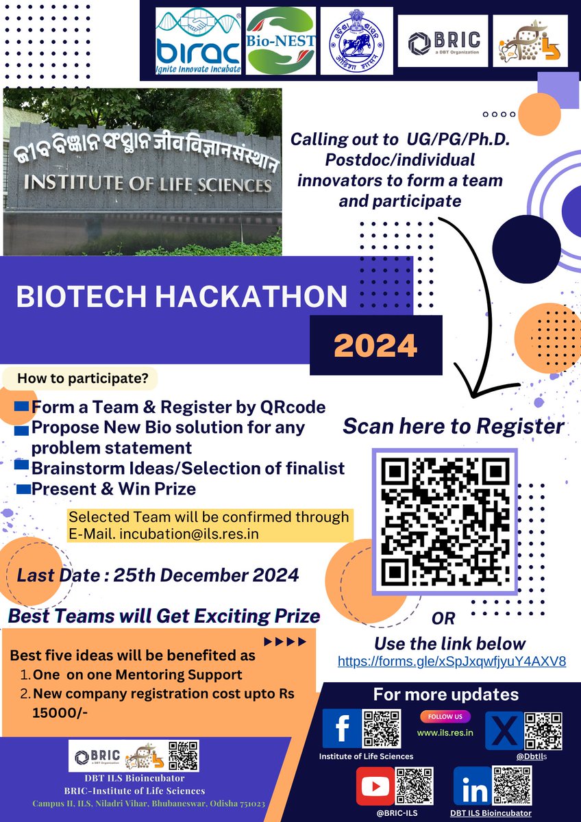 DBT_ILS Bioincubator (@dbtils) on Twitter photo Applications are open for the Biotech Hackathon!
Ready to innovate and solve real-world biotech challenges? Showcase your entrepreneurial skills
Top 5 ideas will receive : Company registration support (up to Rs 15,000); 1-on-1 mentoring
<a href="/DBTIndia/">Department of Biotechnology</a> @DBT_ILS <a href="/Ddash_Debasis/">Debasis Dash</a> Applications are open for the Biotech Hackathon!
Ready to innovate and solve real-world biotech challenges? Showcase your entrepreneurial skills
Top 5 ideas will receive : Company registration support (up to Rs 15,000); 1-on-1 mentoring
<a href="/DBTIndia/">Department of Biotechnology</a> @DBT_ILS <a href="/Ddash_Debasis/">Debasis Dash</a>