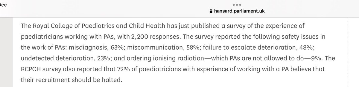 france_lou's tweet photo. The Royal College of Paediatrics and Child Health survey into Physician’s Associate safety found:

- misdiagnosis 63%
- miscommunication, 58%
- failure to escalate deterioration, 48%
- undetected deterioration, 23%
- ordering ionising radiation—which PAs are not allowed to do—9%. https://t.co/BEpWxQvJ9T