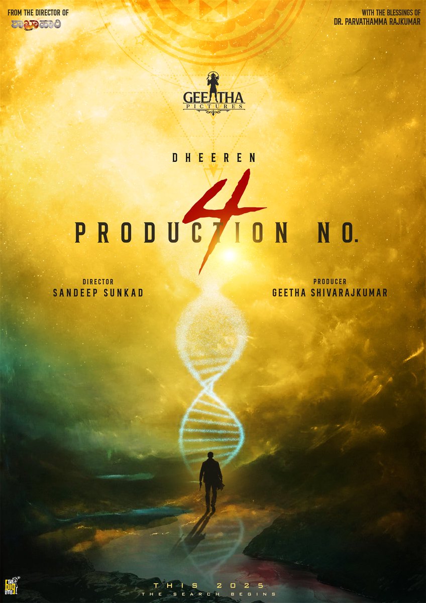 NimmaShivanna's tweet photo. *PRODUCTION #4 | The Search Begins*  
The extremely passionate @dheerenrajkumar and the man behind Shakhahaari, @sandeepsunkad13 unite to embark on a journey that promises to captivate and leave you craving more.  

#GeethaPictures #NewKannadaMovie #MovieAnnouncement

@GeethaPictures