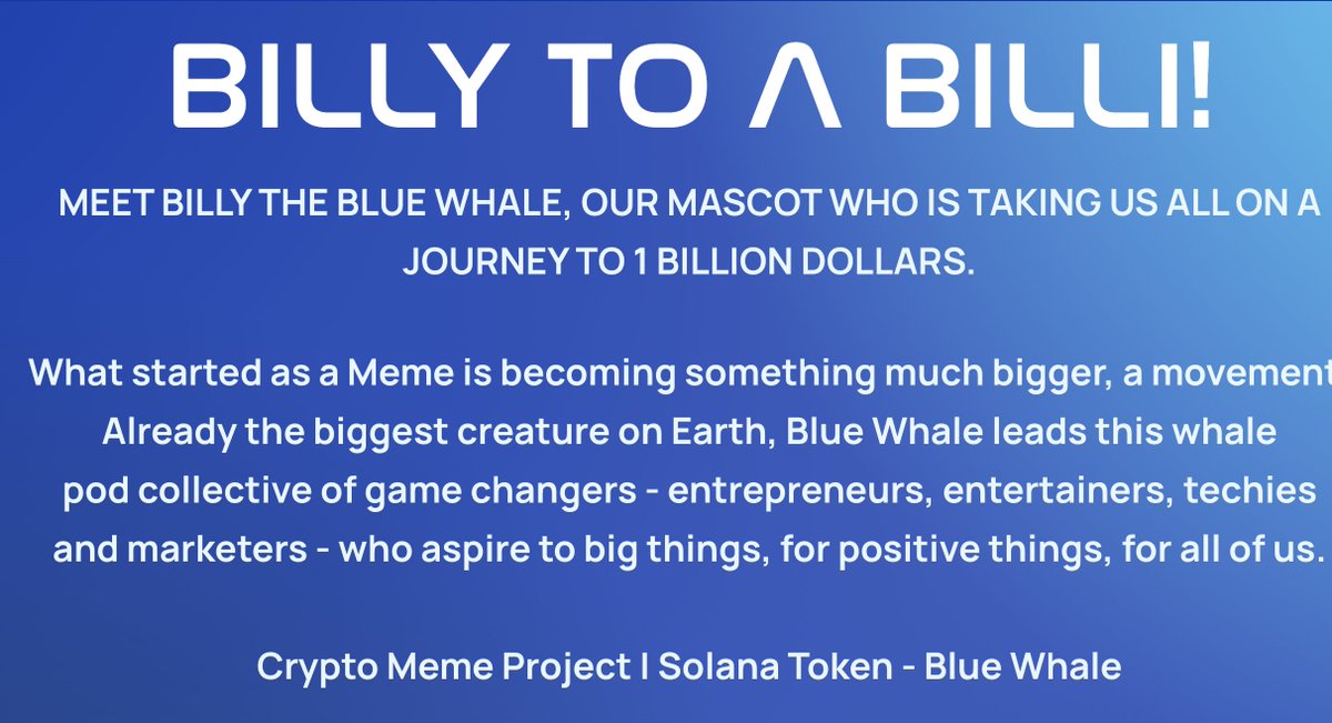Crypto_peet's tweet photo. Earlier this year, I was in $WHALE, and now I’m realizing just how focused and well-connected this team is.

They never gave up—even when the chart dropped from 3M to 450K. Instead, they kept building and expanding their network.

Take a look at their website yourself: https://t.co/fvsK2cKUG8. 

This isn’t just another #MEME project.

They’re making major moves too—right now, they’re hosting a big event in MIAMI. And wait until you see the upcoming NFT collection...

At a 1M market cap, this is one to watch.

Here’s what we know:
🔵 Team is doxxed
🔵 Team is dedicated
🔵 They have the funds and connections to scale massively
🔵 This is way more than just a meme

Billy to a Billion? You never know! 🚀