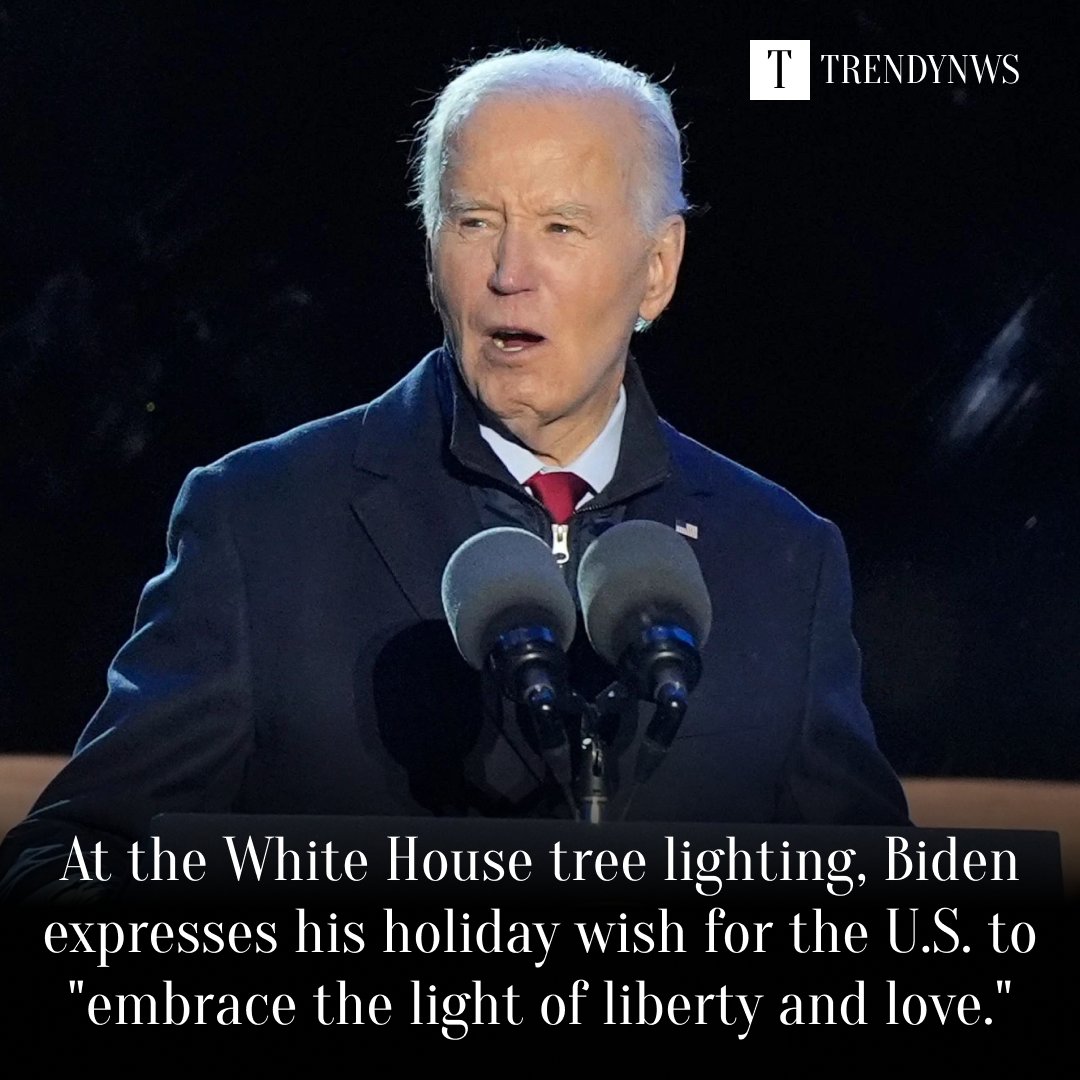 TrendyNws's tweet photo. π Holiday Message:
At the White House tree lighting, President Biden shares his wish for the U.S. to "embrace the light of liberty and love." β¨πΊπΈ
Visit: https://t.co/VcYThsOF0B
#WhiteHouse #HolidaySeason #Biden #UnityAndLove https://t.co/K5m2uTYo8c