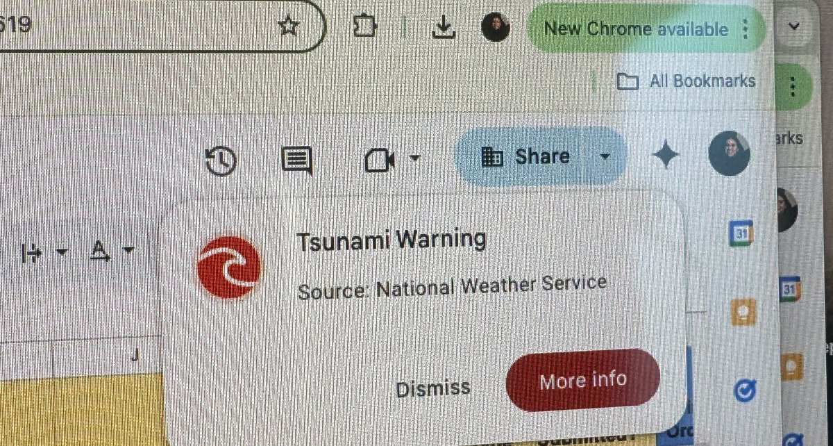 I found out about the tsunami warning from my Google Sheet
