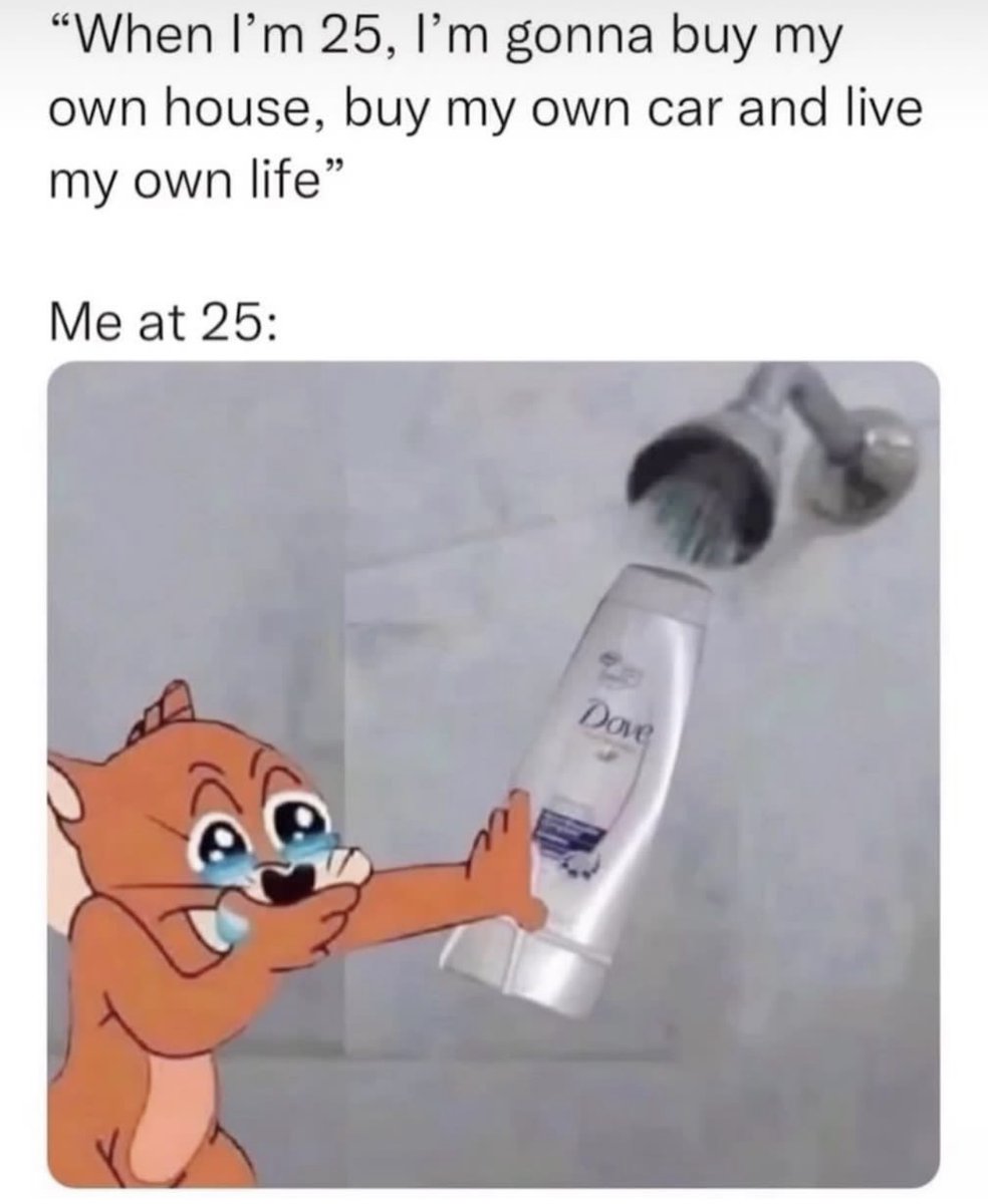 MeAt25Crypto's tweet photo. Remember when we thought being 25 meant having it all figured out? Spoiler: It's a shower gel and a dream. Welcome to $MT25, where the struggle meets the blockchain. #MeAt25 #CryptoReality #memecoin https://t.co/UCHOPTHWP7