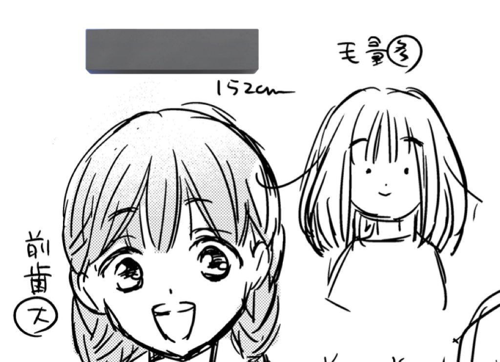 初期キャラ設定表
毛量多、前歯大。 