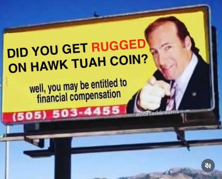 nxtlvltech's tweet photo. got rugged on Hawk Tuah Coin 😳?. If you did, call for compensation! 📞💸 #CryptoScams #HawkTuahCoin #FinancialCompensation https://t.co/N6J5yyFmLe