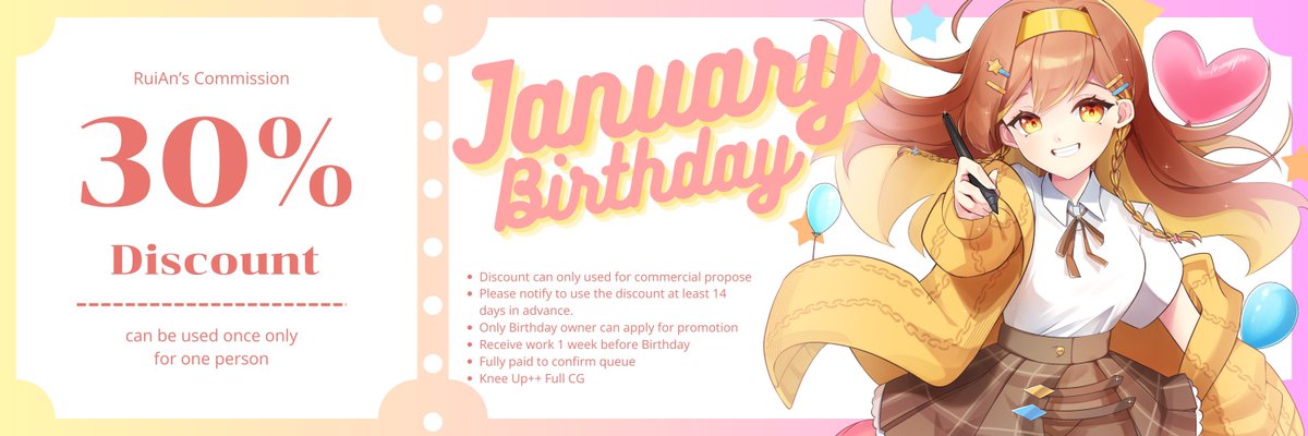RuiAn1210's tweet image. 🎉เปิดจองคิวราคาพิเศษสำหรับเจ้าของวันเกิด
[ ลดราคา 30% ]
-เหมาะสำหรับ VTuber ที่ต้องการอาร์ตสวยๆในวันเกิด
-ได้ภาพ Full CG ในราคาพิเศษ แถมให้เต็มที่
-รับแค่เดือนละ 1 คน 1 คิวไปจนถึงเดือน 12 เลยน้า

เงื่อนไขเล็กๆ แค่ Follow เราก็พอค้าบ
*รับเฉพาะรวมเชิงพาณิชย์เท่านั้นน้า
#RuiAnCMS