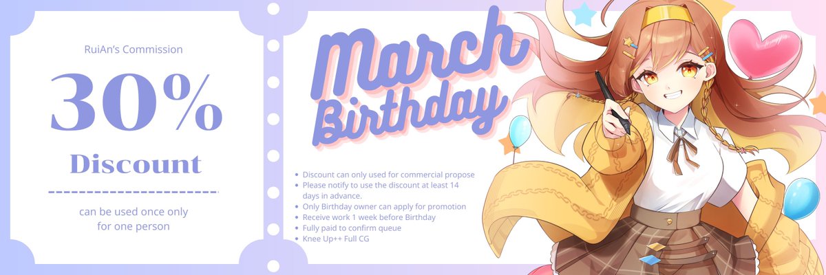 RuiAn1210's tweet image. 🎉เปิดจองคิวราคาพิเศษสำหรับเจ้าของวันเกิด
[ ลดราคา 30% ]
-เหมาะสำหรับ VTuber ที่ต้องการอาร์ตสวยๆในวันเกิด
-ได้ภาพ Full CG ในราคาพิเศษ แถมให้เต็มที่
-รับแค่เดือนละ 1 คน 1 คิวไปจนถึงเดือน 12 เลยน้า

เงื่อนไขเล็กๆ แค่ Follow เราก็พอค้าบ
*รับเฉพาะรวมเชิงพาณิชย์เท่านั้นน้า
#RuiAnCMS