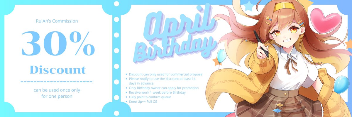 RuiAn1210's tweet image. 🎉เปิดจองคิวราคาพิเศษสำหรับเจ้าของวันเกิด
[ ลดราคา 30% ]
-เหมาะสำหรับ VTuber ที่ต้องการอาร์ตสวยๆในวันเกิด
-ได้ภาพ Full CG ในราคาพิเศษ แถมให้เต็มที่
-รับแค่เดือนละ 1 คน 1 คิวไปจนถึงเดือน 12 เลยน้า

เงื่อนไขเล็กๆ แค่ Follow เราก็พอค้าบ
*รับเฉพาะรวมเชิงพาณิชย์เท่านั้นน้า
#RuiAnCMS