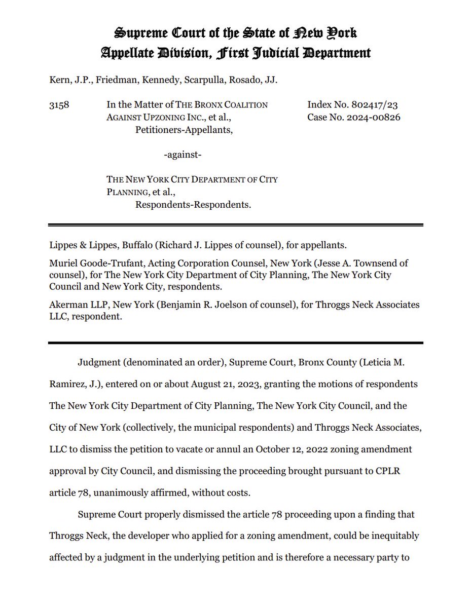 WaluigiSoap's tweet photo. Breaking: The “Bronx Coalition Against Upzoning” have lost their appeal. NIMBYs had raised and wasted over $47k on this failed lawsuit to rollback the 2022 Bruckner Sites Rezoning and stop affordable housing from being built in Throggs Neck. https://t.co/4MiyJKP7U6