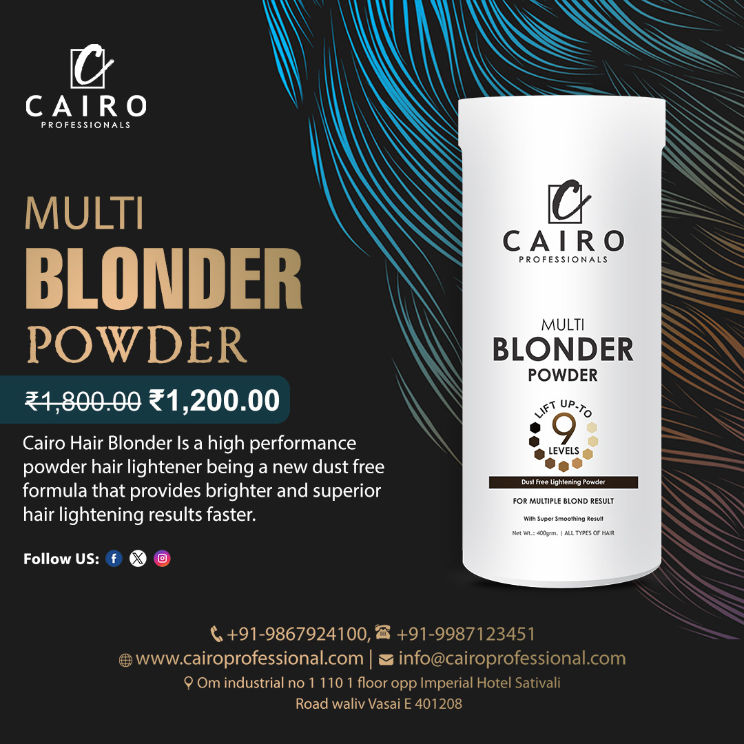 cairo2023's tweet photo. Multi Blonder Powder at Cairo Professional: Lift and lighten hair for vibrant blonde tones.
.
.
𝐂𝐨𝐧𝐭𝐚𝐜𝐭 𝐔𝐬:
🌐 Website : https://t.co/82mAvASn0R
📞 Call Us: +91-9867924100
📧 info@cairoprofessional.com
.
#cairoprofessional #multiblonder #perfectblonde #highlights https://t.co/0hOKaFPx8w