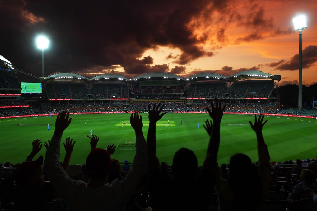 HardCricketpix's tweet photo. A general view of Adelaide cricket ground during sunset. https://t.co/y2nvpUd3mh