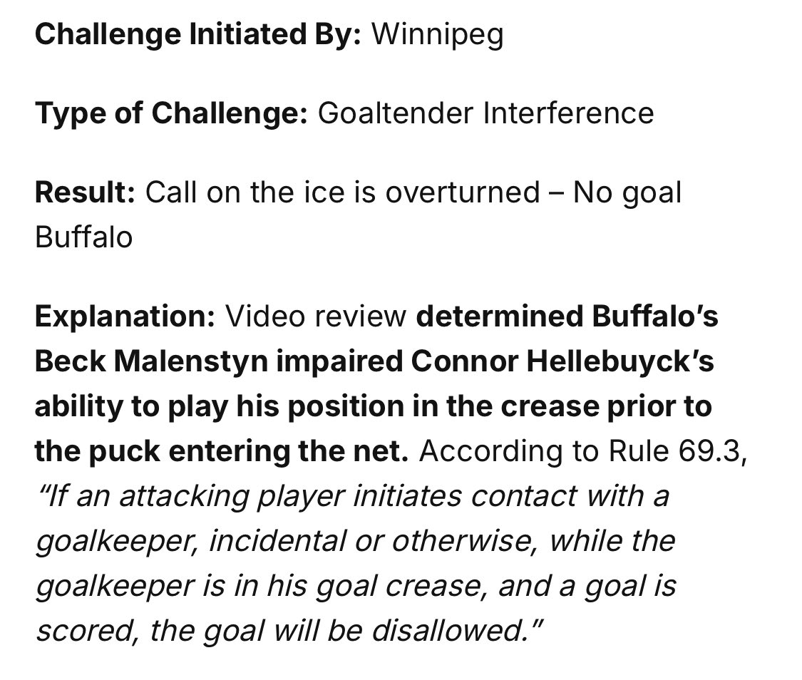 SabresOptimist's tweet photo. @ByMHarrington Why didn’t 69.3 not apply to UPL. He was in his crease. Are they saying the trapper was outside of it??? https://t.co/vqjzsEOo3x